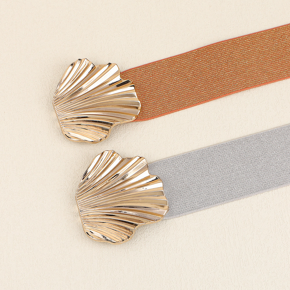 New Elasticated Belt With Pearlescent Fine Shine Elastic Metal Shell Buttonhead Fashion Street Photo Waist Accessories