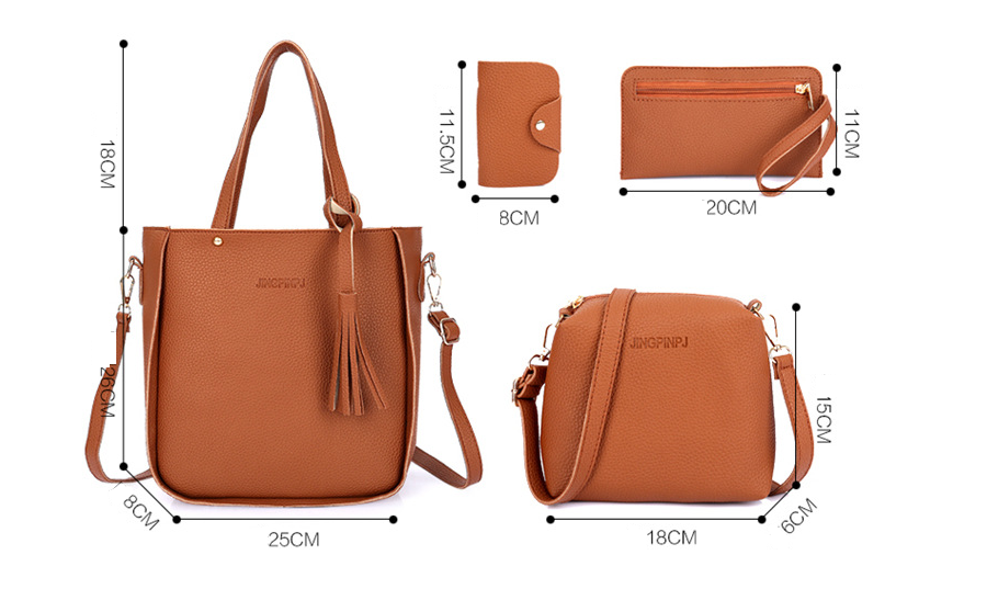 Korean Version Of Bucket Tassel Four-piece Mother-in-law Bag Handbag Mobile Phone Coin Purse