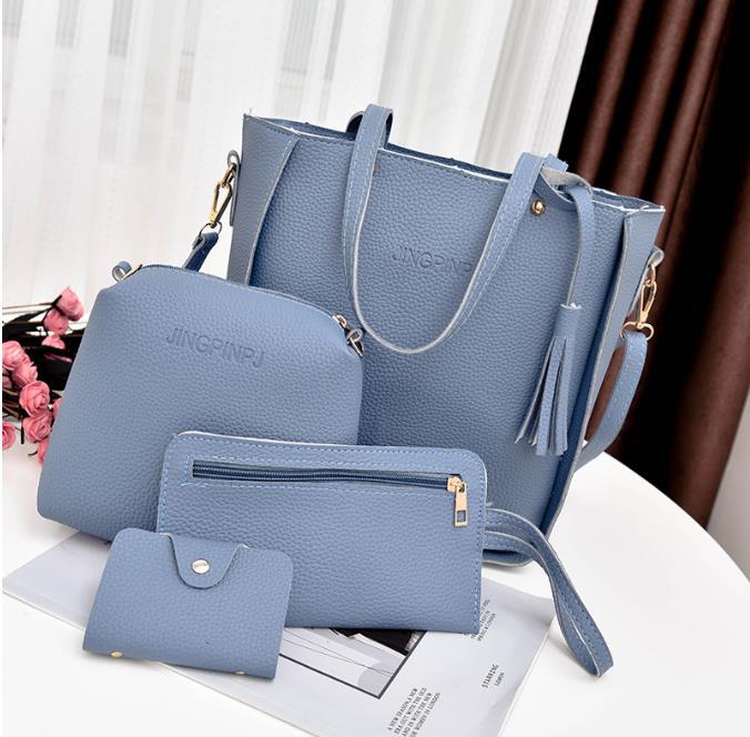 Korean Version Of Bucket Tassel Four-piece Mother-in-law Bag Handbag Mobile Phone Coin Purse