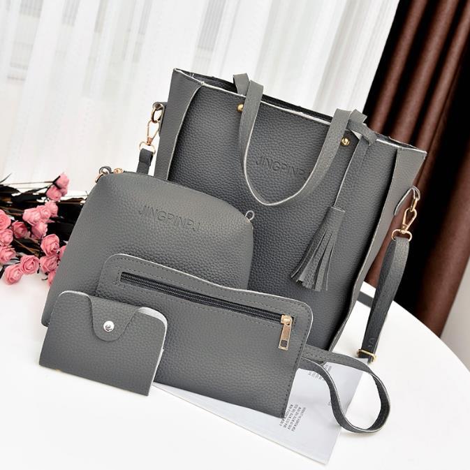 Korean Version Of Bucket Tassel Four-piece Mother-in-law Bag Handbag Mobile Phone Coin Purse