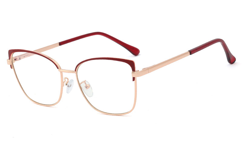 Women's Flat Metal Glasses, Comfortable Spring Temples, Anti-blue Glasses, Trendy Glasses Frame