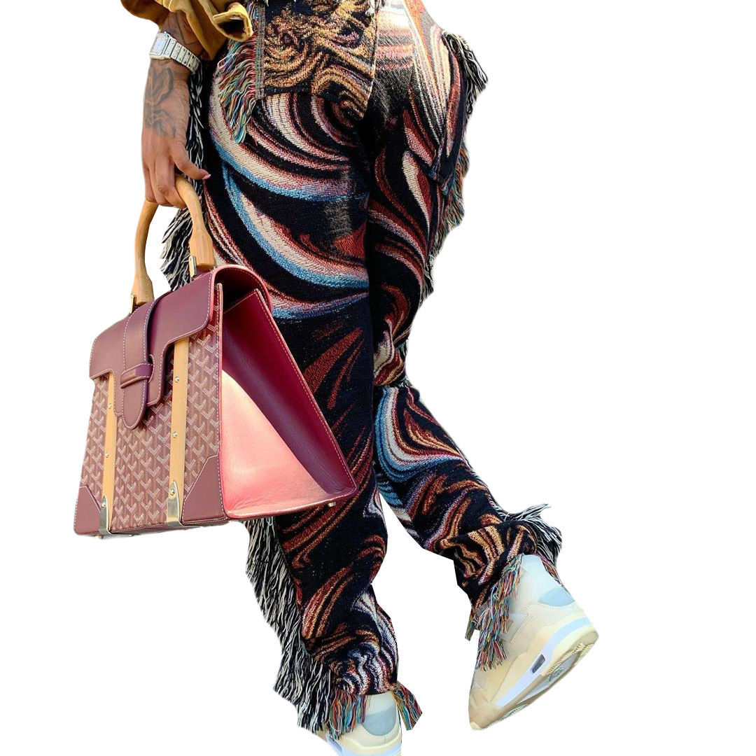 Casual Fashion Color Fringed Velvet Pants Women