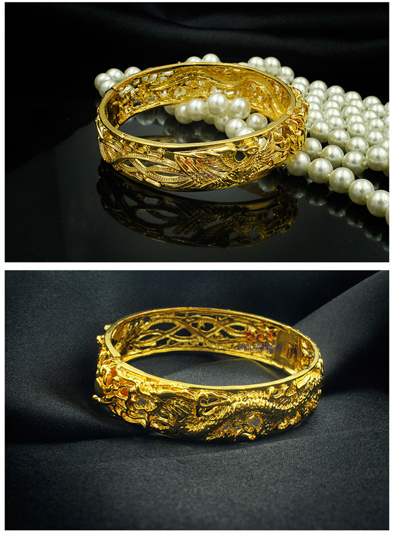 Gold-Plated Hollow Dragon And Phoenix Bracelets Bridal Wedding Jewelry Products Sand Gold-Plated Bracelets Will Not Fade For A Long Time