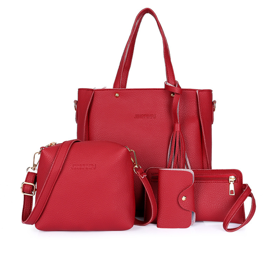 Korean Version Of Bucket Tassel Four-piece Mother-in-law Bag Handbag Mobile Phone Coin Purse