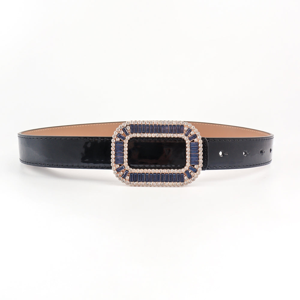 Niche Design Sense Ladies Blue Rectangular Rhinestone Buttonhole Belt Fashionable Elegant Atmosphere Belt Go With Pants Dress Coat Coat