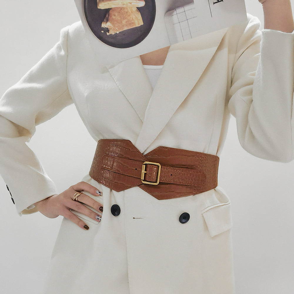 New Fall And Winter Women's Needle Buckle Belt Alligator Texture Wide Belt Full Suit Jacket Waist Reduction Accessories