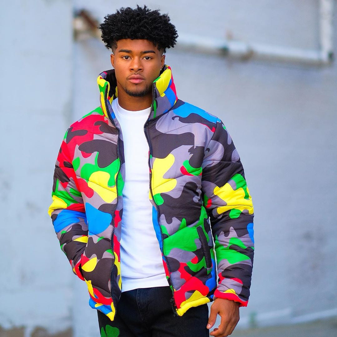 Abrigo de algodón con estampado y teñido de camuflaje