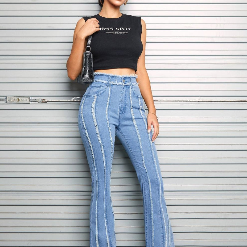 Slightly Flared Wool Edge Designed Jeans