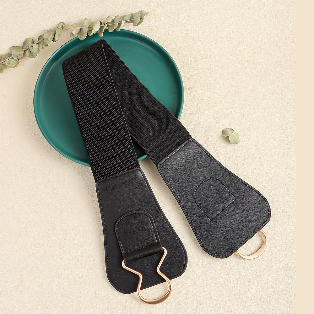Nuevo Retro mujer elástico cintura ancha sello geométrico entrelazado hebilla 100 partido falda abrigo Simple cinturón negro