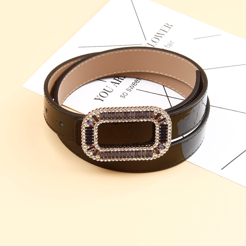 Niche Design Sense Ladies Blue Rectangular Rhinestone Buttonhole Belt Fashionable Elegant Atmosphere Belt Go With Pants Dress Coat Coat