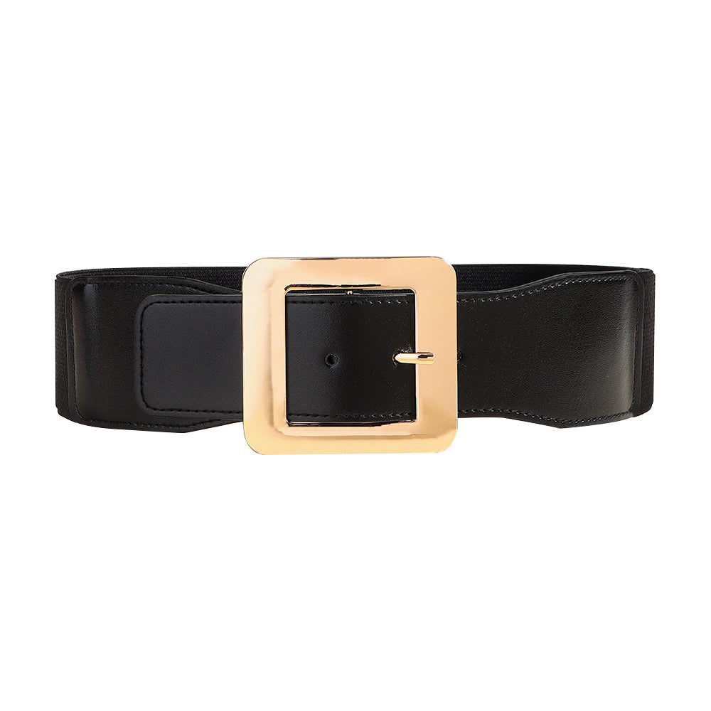 Cinturón elástico con hebilla cuadrada de Metal Retro para mujer, hebilla de aguja negra Simple, cinturón para personas mayores con sello de cintura ancha