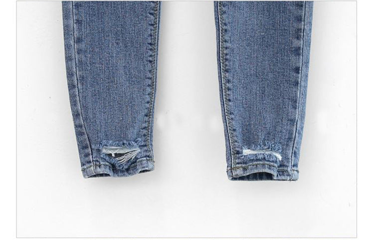 Vaqueros rasgados de cintura alta estilo coreano para mujer