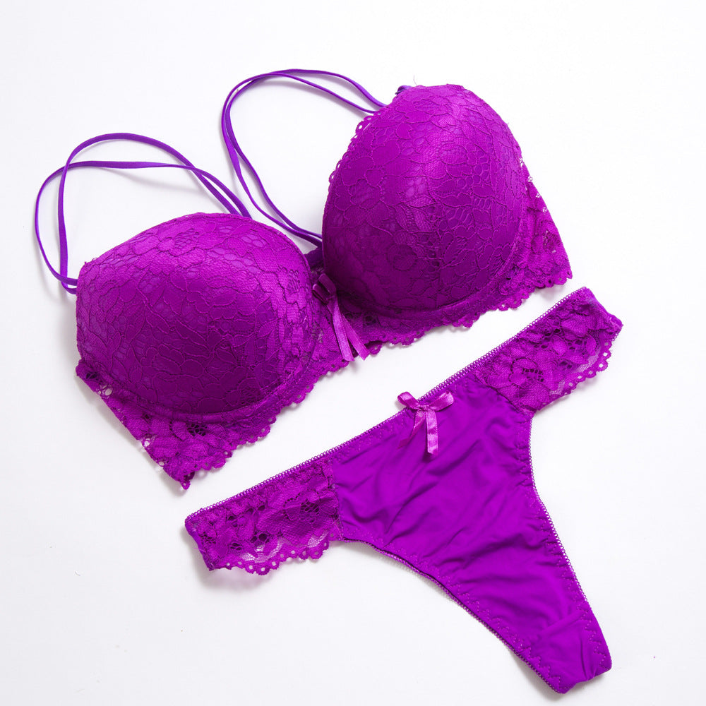 Oversized lace bra and thong set