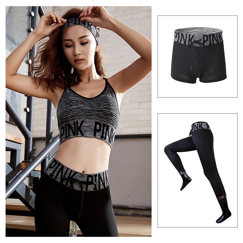 English Alphabet Yoga Clothes Three-piece Suit Women