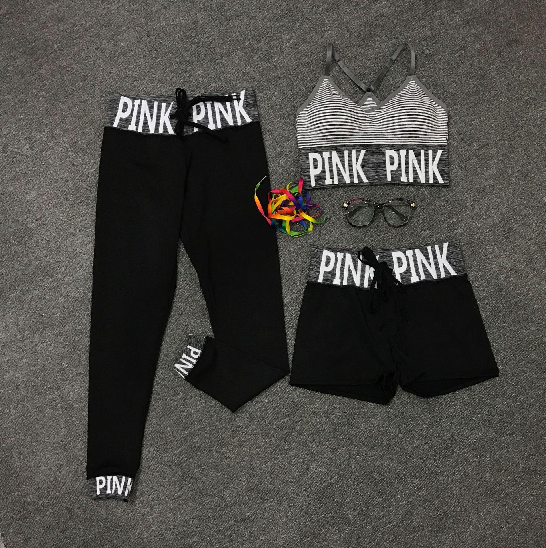 English Alphabet Yoga Clothes Three-piece Suit Women