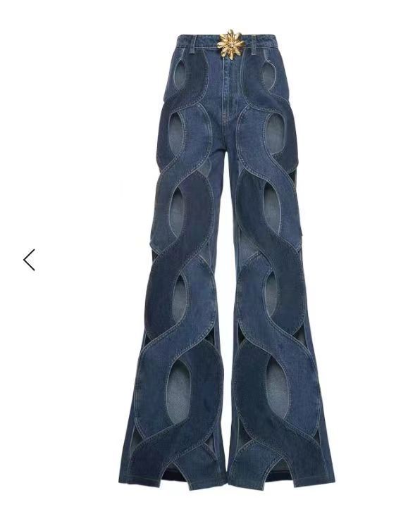 Pantalones vaqueros acampanados rectos cruzados calados con recortes de ropa de calle para mujer
