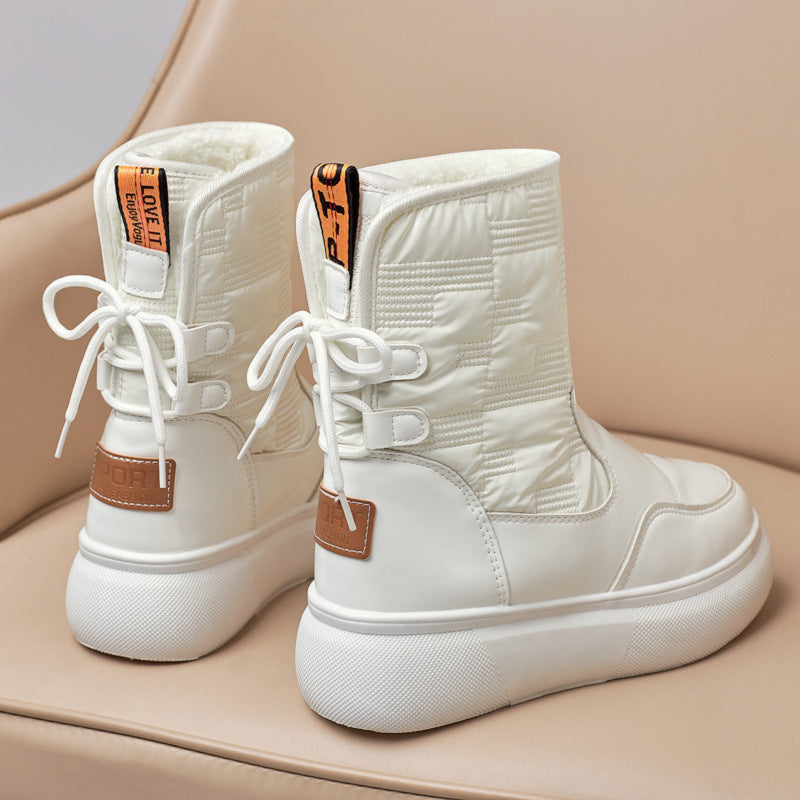 Women's Thick And Velvet Cotton Flat-bottomed Thick-soled Ankle Boots