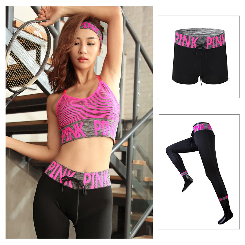 English Alphabet Yoga Clothes Three-piece Suit Women