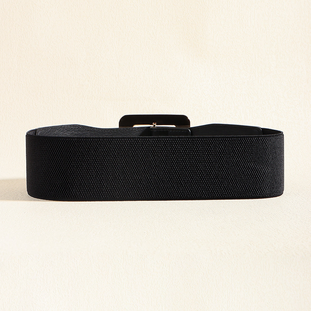 Cinturón elástico con hebilla cuadrada de Metal Retro para mujer, hebilla de aguja negra Simple, cinturón para personas mayores con sello de cintura ancha