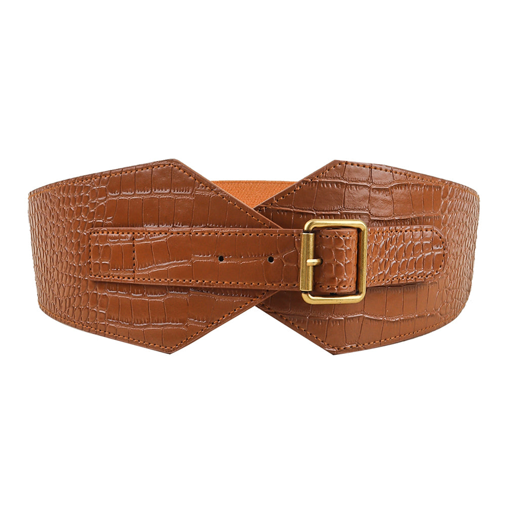 New Fall And Winter Women's Needle Buckle Belt Alligator Texture Wide Belt Full Suit Jacket Waist Reduction Accessories