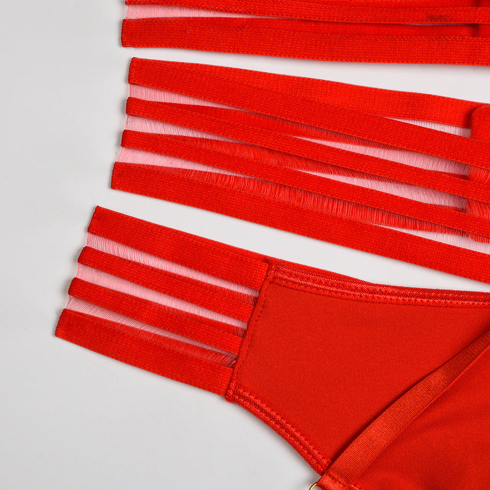 Lingerie Suit Black Webbing Stitching Halter Neck Nightclub Suit