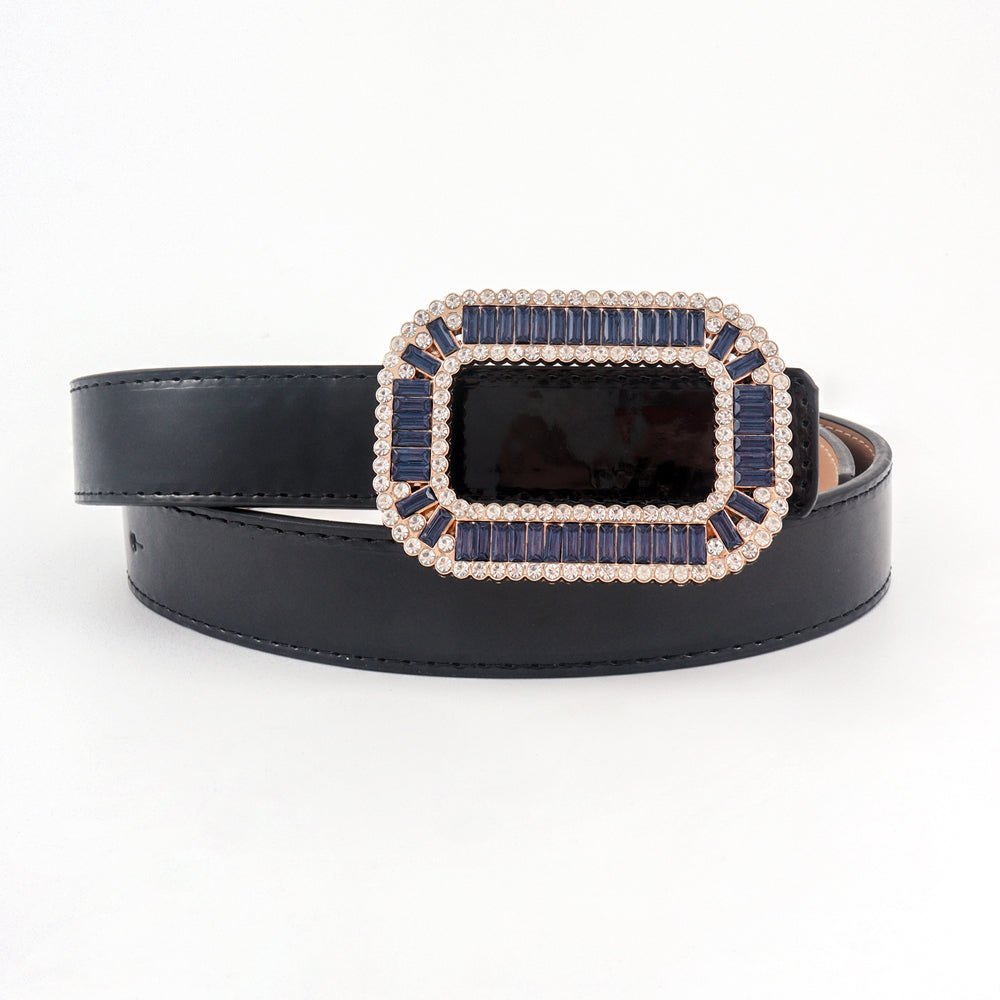 Niche Design Sense Ladies Blue Rectangular Rhinestone Buttonhole Belt Fashionable Elegant Atmosphere Belt Go With Pants Dress Coat Coat