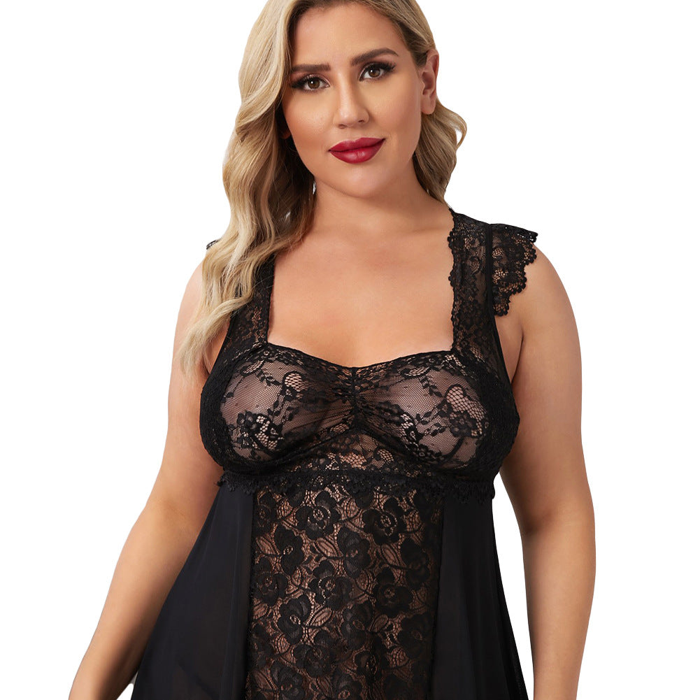 Large Size Sexy Lingerie New Lace Back See-through Pajamas