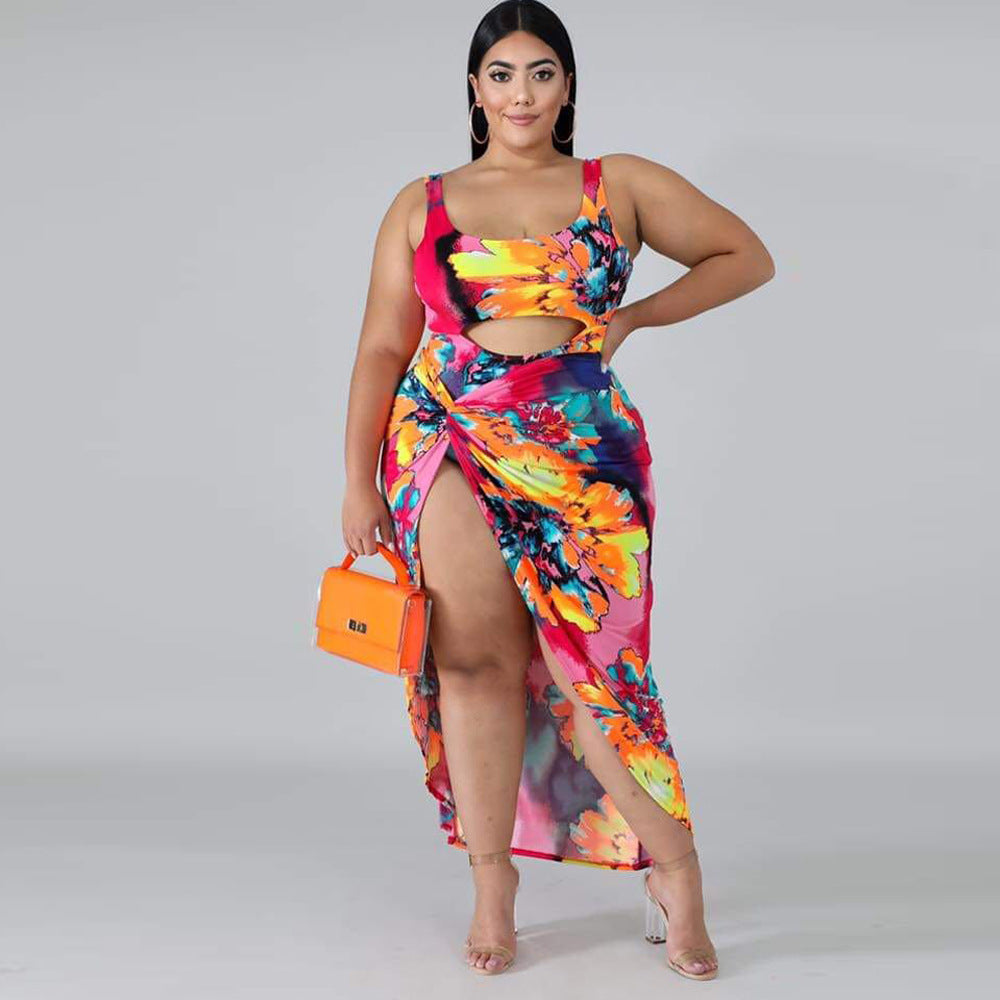 Traje de baño de talla grande Falda de una pieza con estampado Traje de baño de talla grande