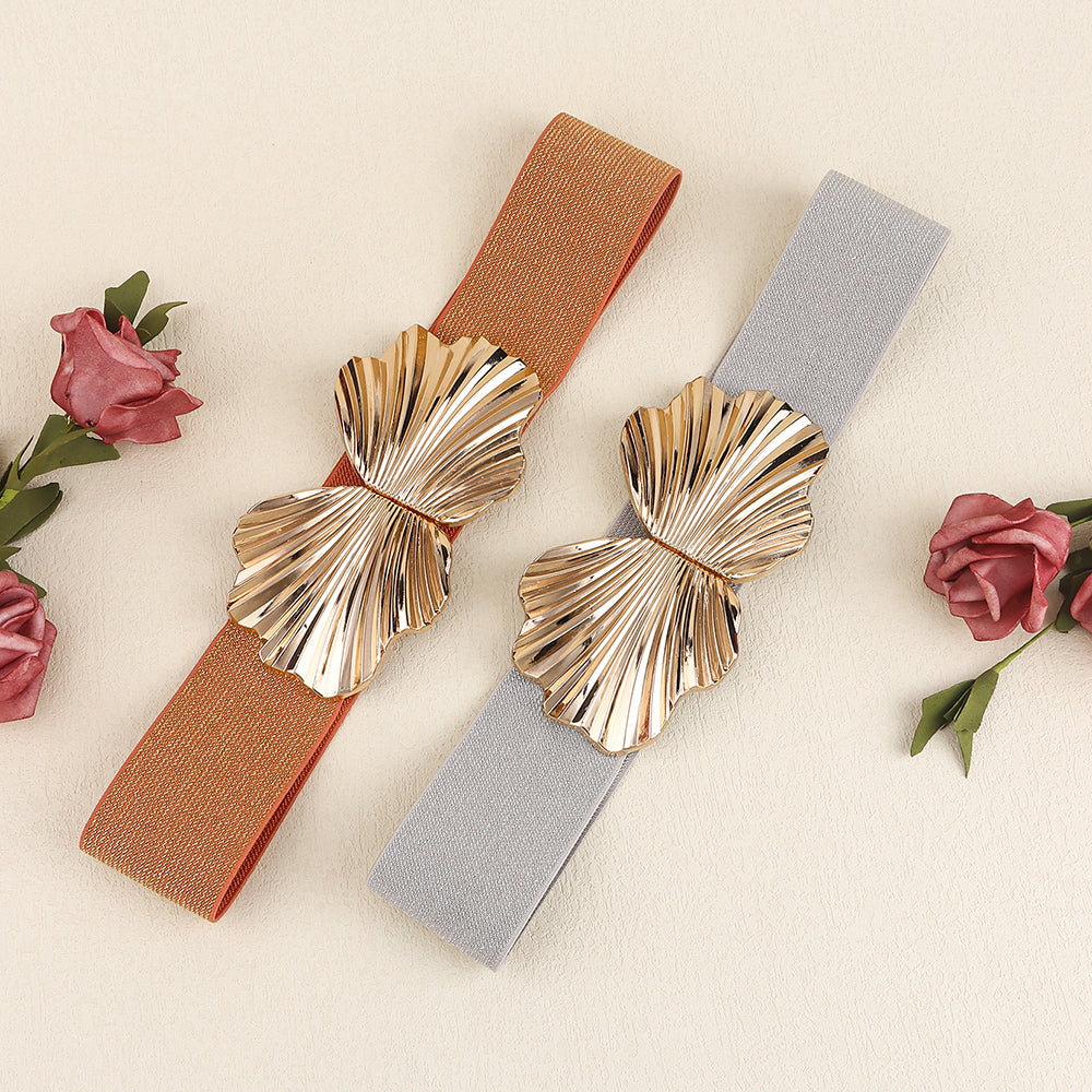 New Elasticated Belt With Pearlescent Fine Shine Elastic Metal Shell Buttonhead Fashion Street Photo Waist Accessories