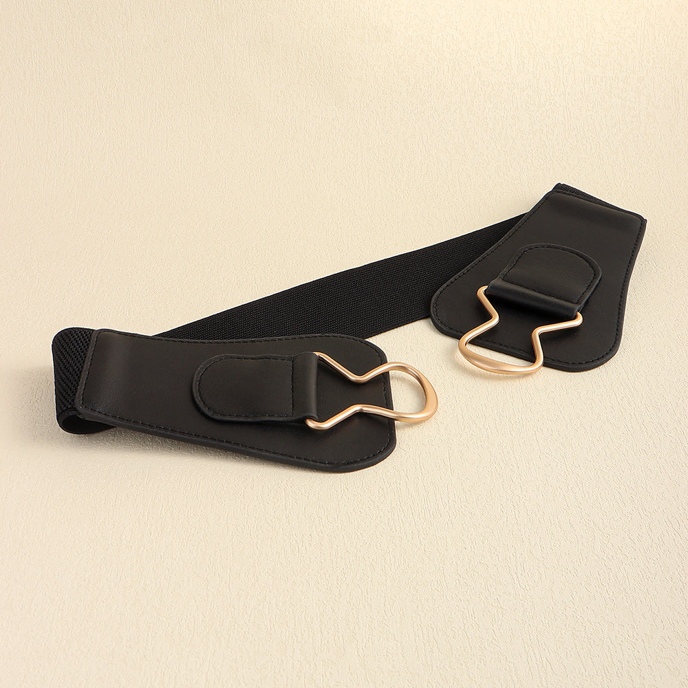 Nuevo Retro mujer elástico cintura ancha sello geométrico entrelazado hebilla 100 partido falda abrigo Simple cinturón negro