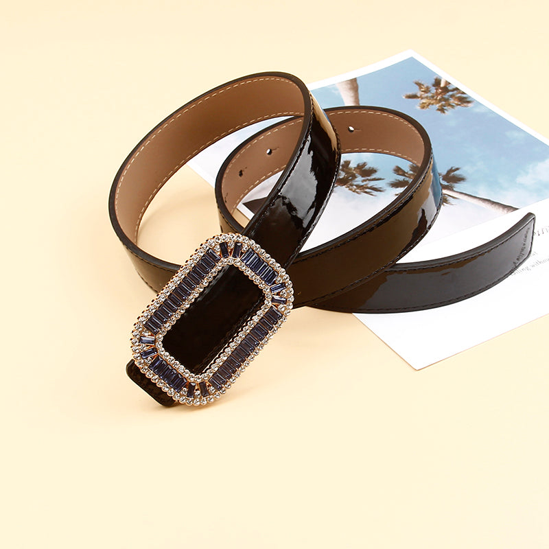 Niche Design Sense Ladies Blue Rectangular Rhinestone Buttonhole Belt Fashionable Elegant Atmosphere Belt Go With Pants Dress Coat Coat