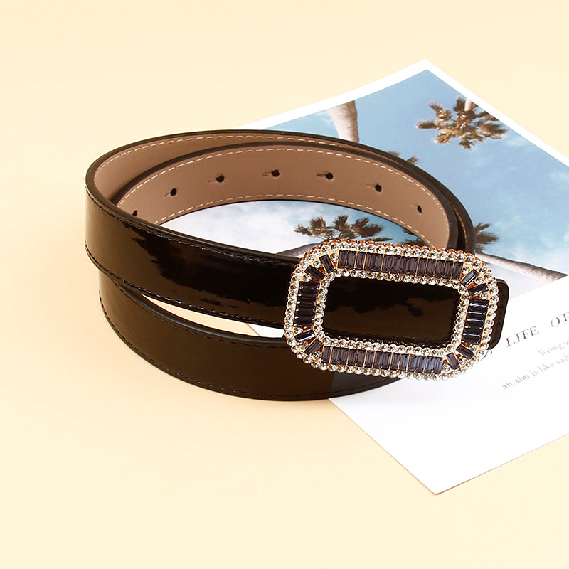Niche Design Sense Ladies Blue Rectangular Rhinestone Buttonhole Belt Fashionable Elegant Atmosphere Belt Go With Pants Dress Coat Coat