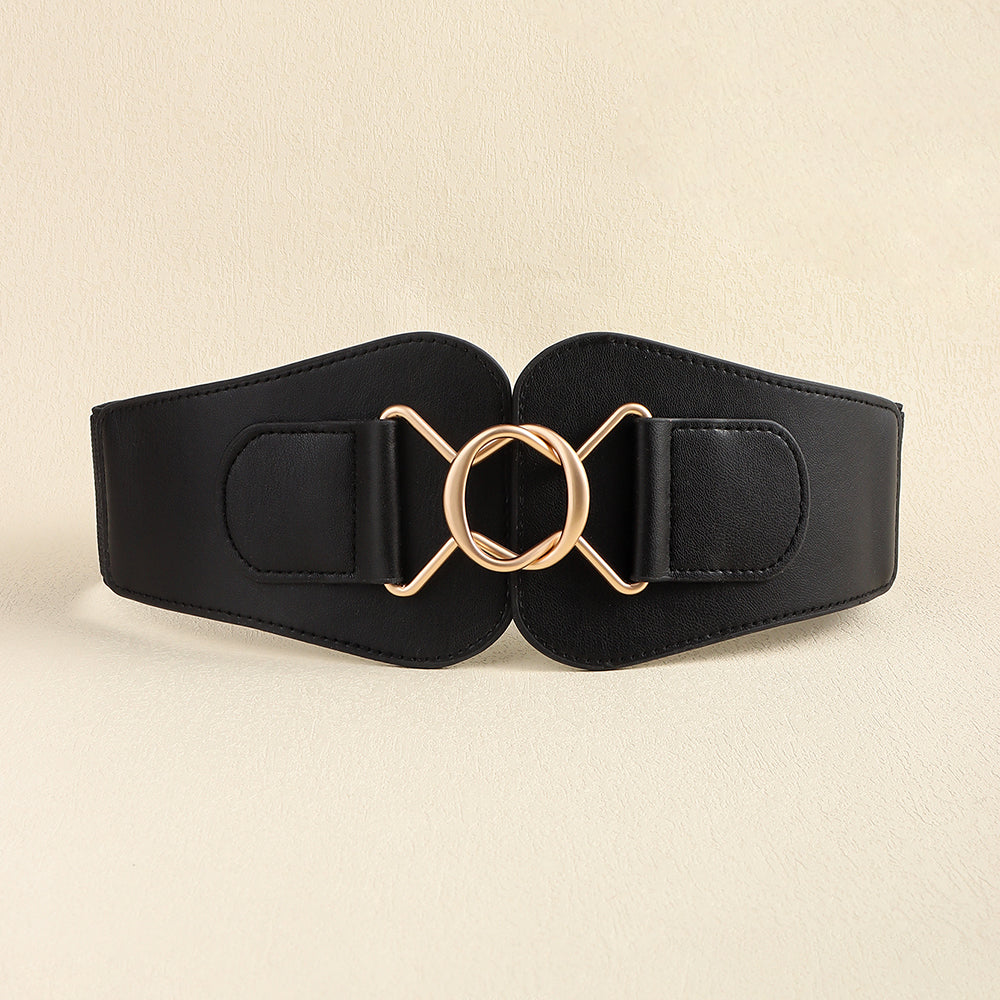 Nuevo Retro mujer elástico cintura ancha sello geométrico entrelazado hebilla 100 partido falda abrigo Simple cinturón negro