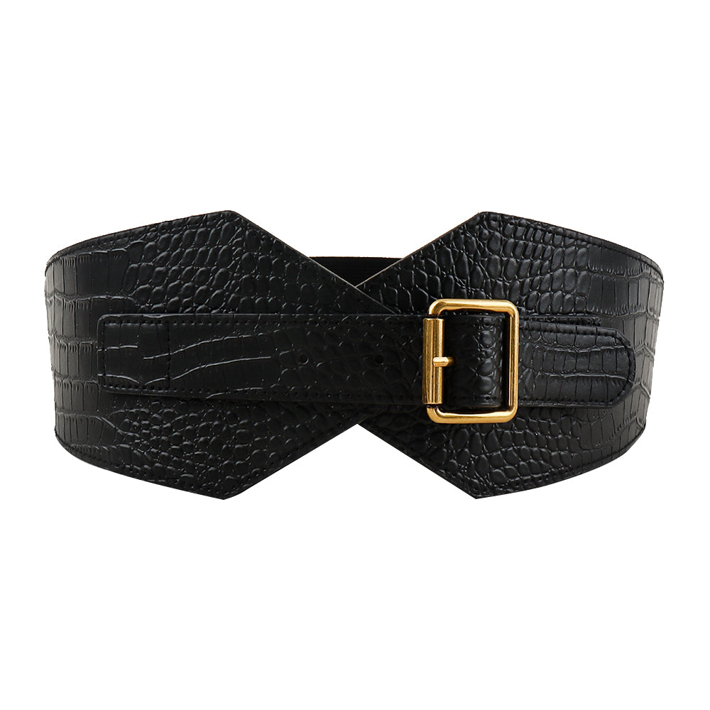 New Fall And Winter Women's Needle Buckle Belt Alligator Texture Wide Belt Full Suit Jacket Waist Reduction Accessories