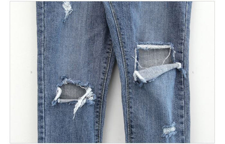 Vaqueros rasgados de cintura alta estilo coreano para mujer