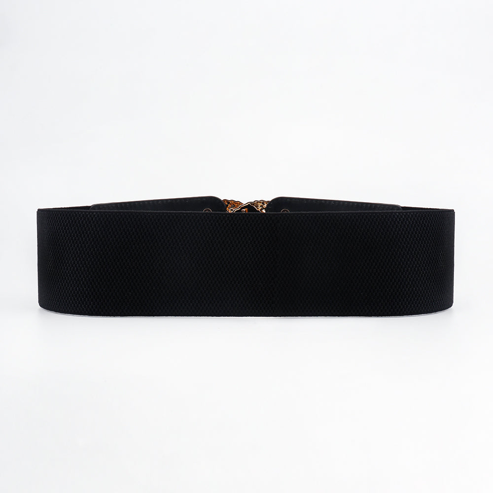 New Black Double Ring Fashion Elastic Belt Gold Metal Buckle Elastic Waist Wide Waist Seal Simple And Versatile