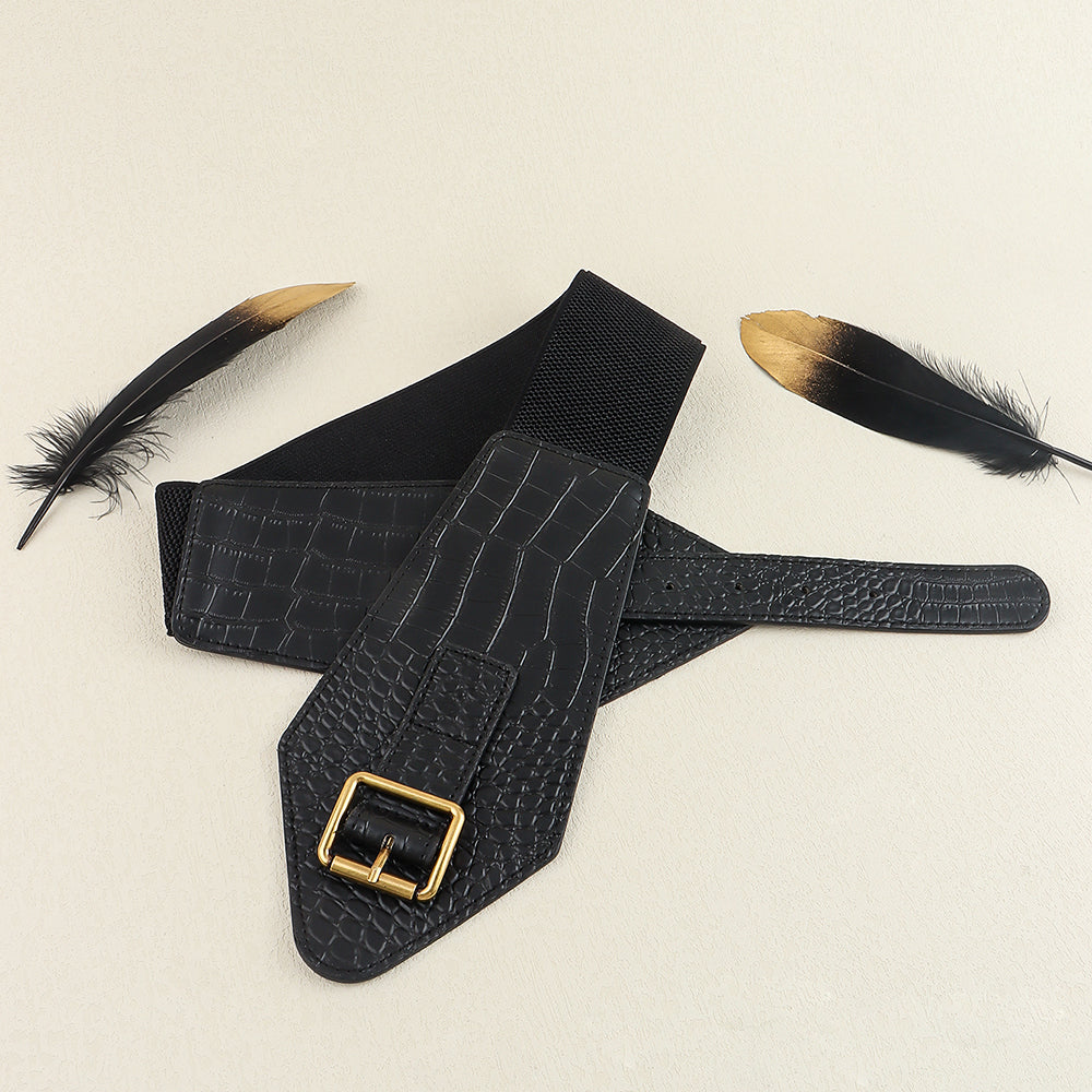 New Fall And Winter Women's Needle Buckle Belt Alligator Texture Wide Belt Full Suit Jacket Waist Reduction Accessories