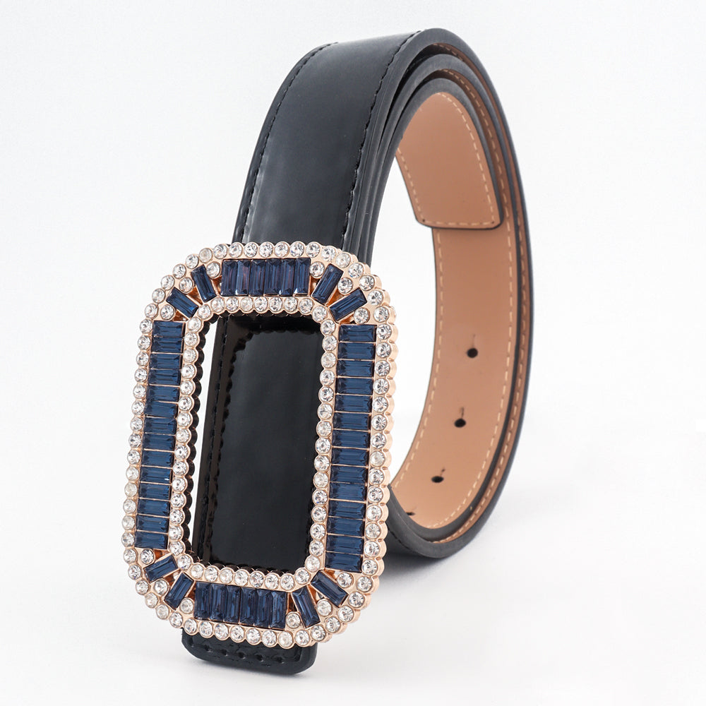 Niche Design Sense Ladies Blue Rectangular Rhinestone Buttonhole Belt Fashionable Elegant Atmosphere Belt Go With Pants Dress Coat Coat