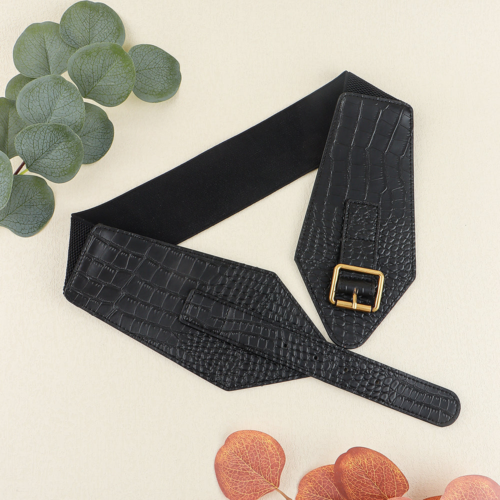 New Fall And Winter Women's Needle Buckle Belt Alligator Texture Wide Belt Full Suit Jacket Waist Reduction Accessories
