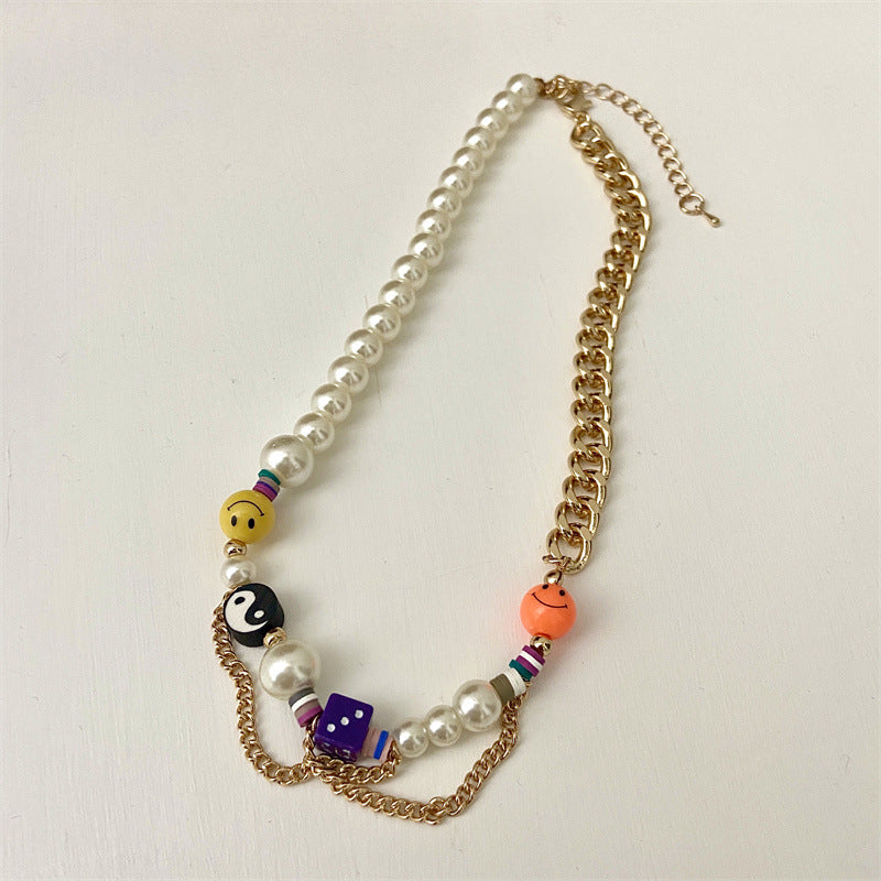 Collar de la suerte Smiley Chocker Y2k Yin y Yang Rainbow Cadena creativa de Cuba