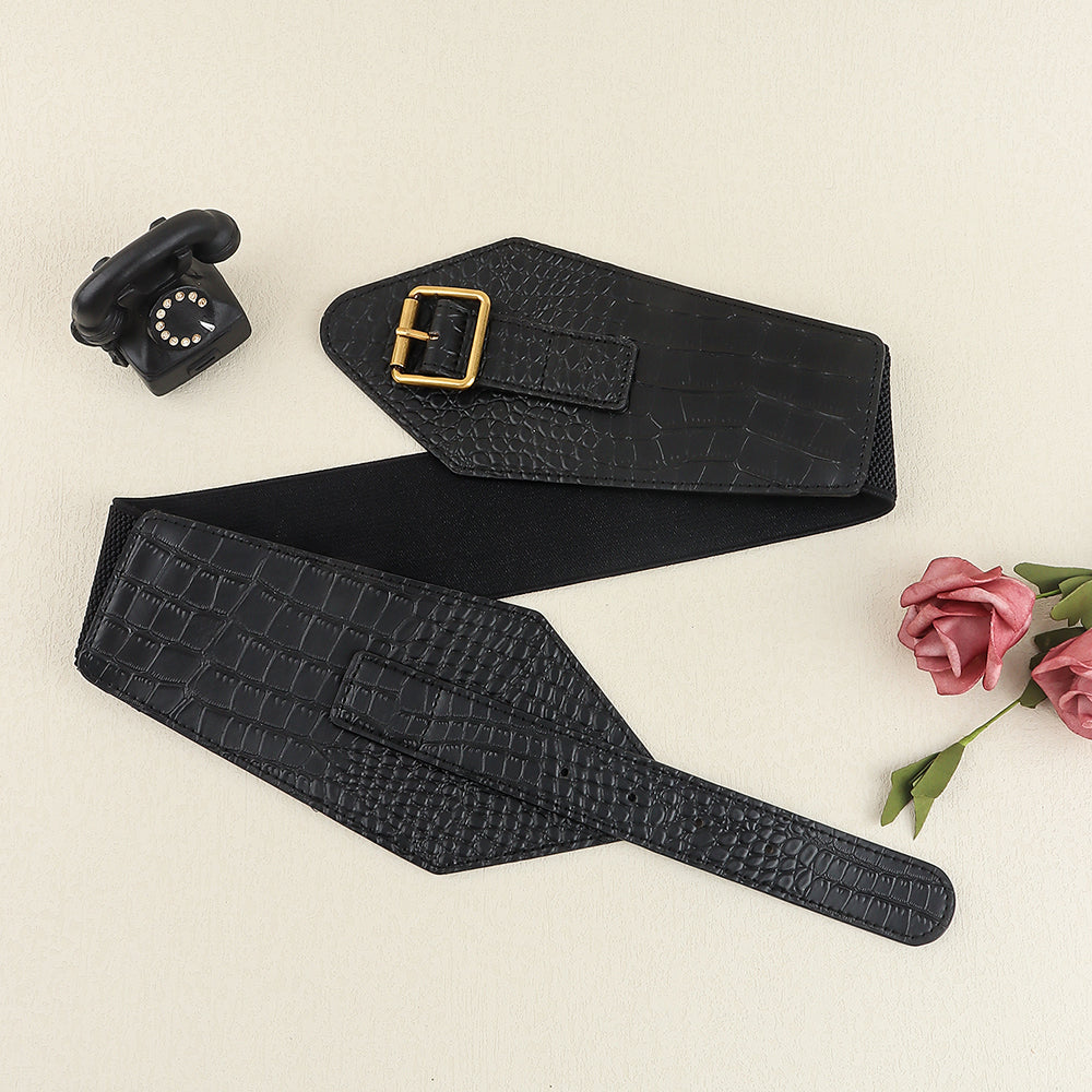 New Fall And Winter Women's Needle Buckle Belt Alligator Texture Wide Belt Full Suit Jacket Waist Reduction Accessories