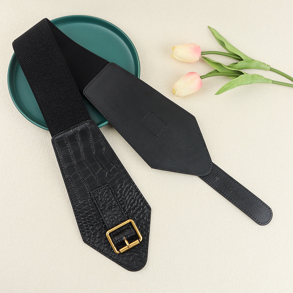 New Fall And Winter Women's Needle Buckle Belt Alligator Texture Wide Belt Full Suit Jacket Waist Reduction Accessories