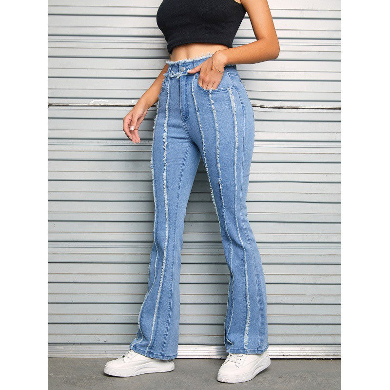 Slightly Flared Wool Edge Designed Jeans