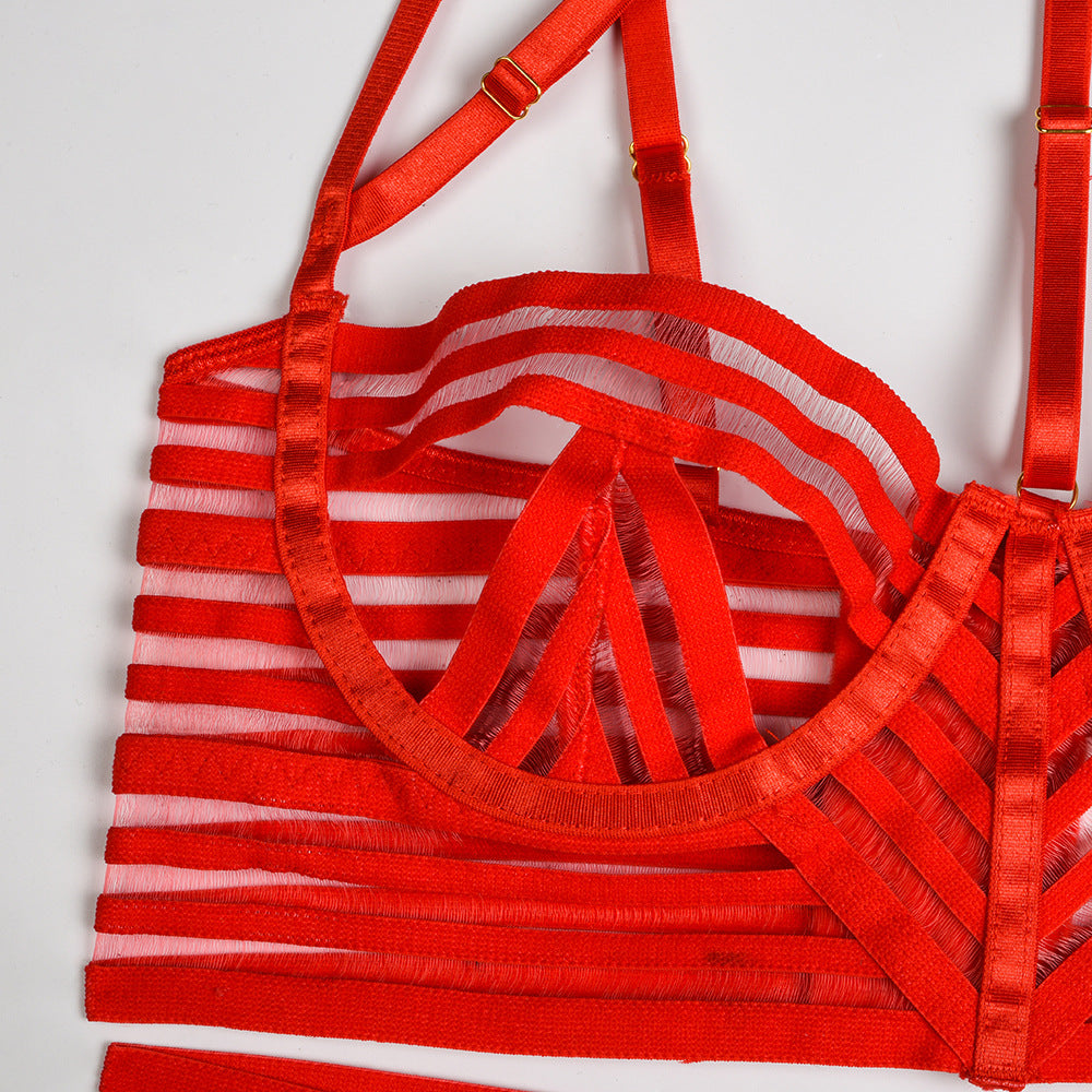 Lingerie Suit Black Webbing Stitching Halter Neck Nightclub Suit