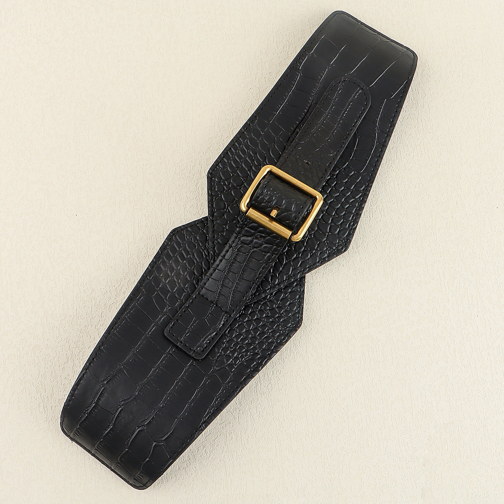 New Fall And Winter Women's Needle Buckle Belt Alligator Texture Wide Belt Full Suit Jacket Waist Reduction Accessories