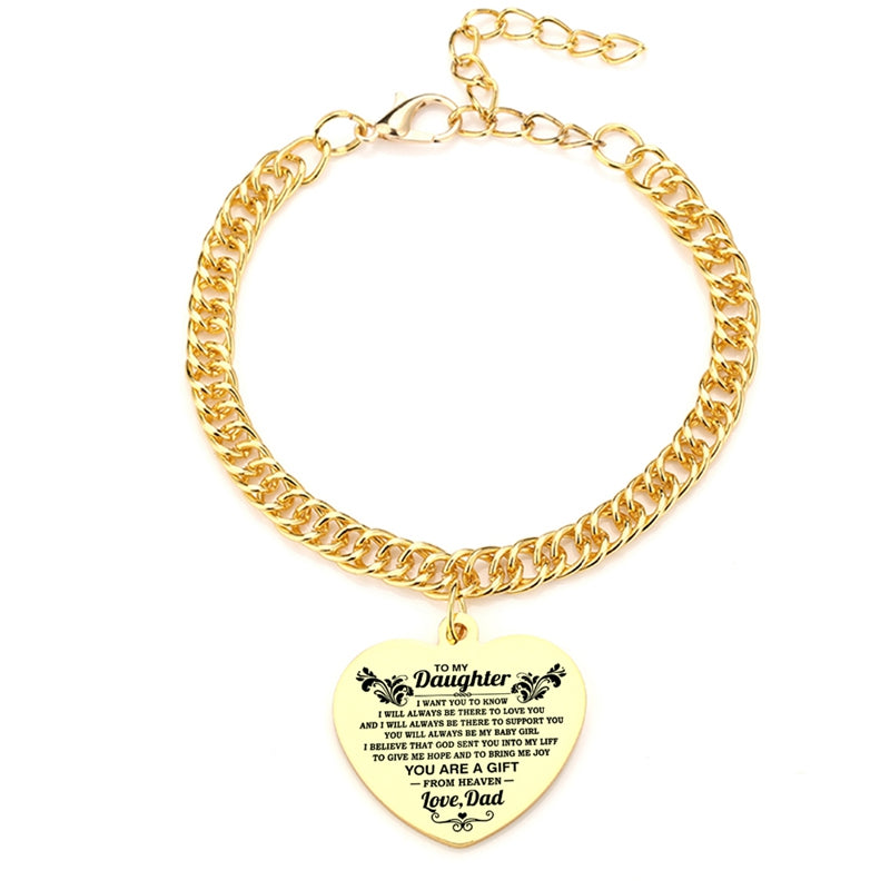 Gold Color To My Daughter Heart Pendant Thick Chain Bracelets For Women
