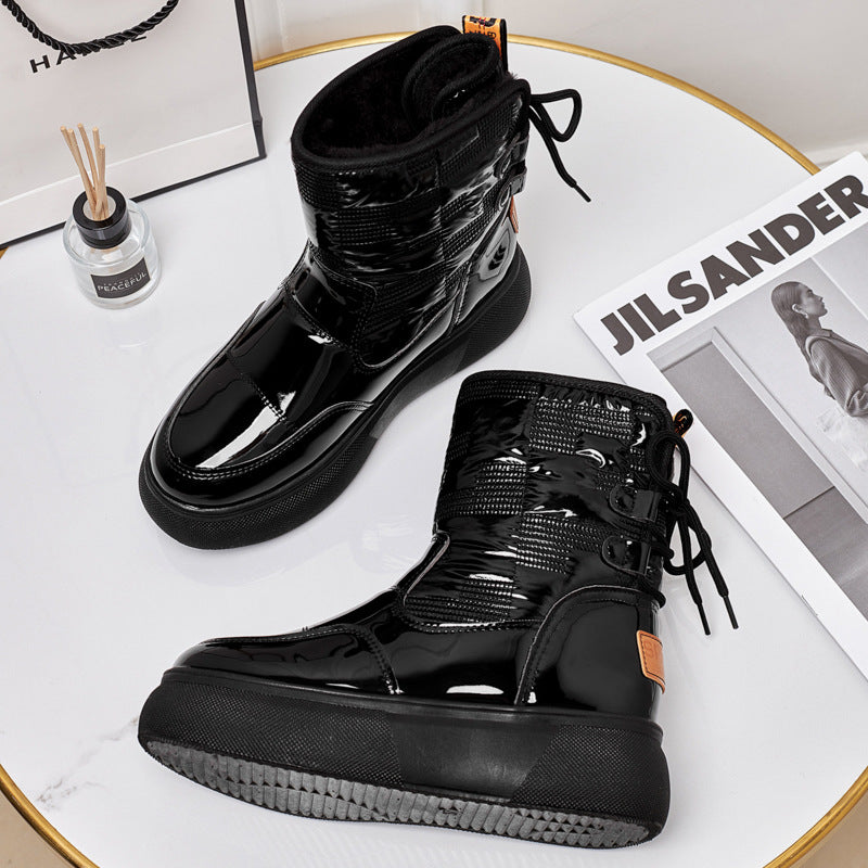 Women's Thick And Velvet Cotton Flat-bottomed Thick-soled Ankle Boots