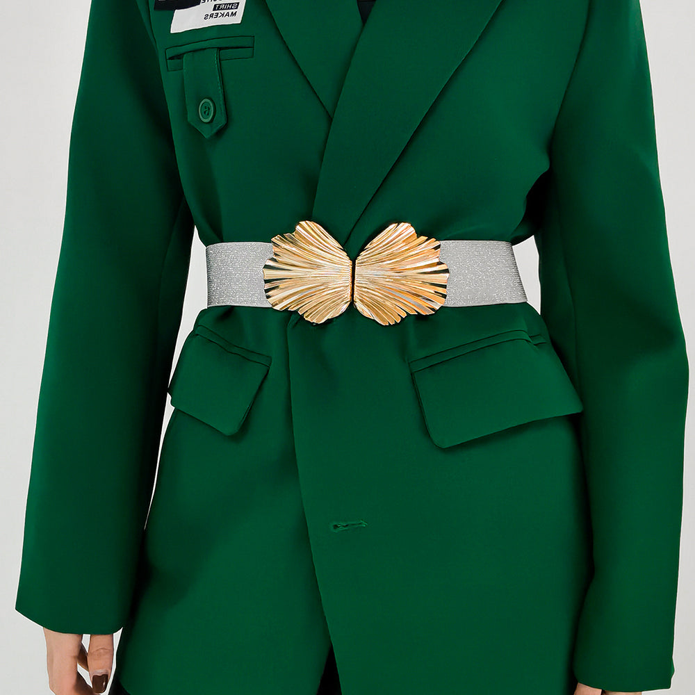 New Elasticated Belt With Pearlescent Fine Shine Elastic Metal Shell Buttonhead Fashion Street Photo Waist Accessories