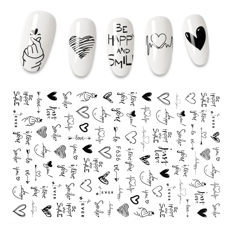 The New 3D Nail Sticker Cool English Letter stickers for nail Foil Love Heart Design Nails Accessories Fashion Manicure Sticker