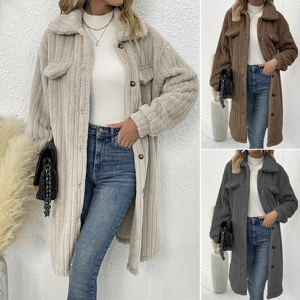 Autumn And Winter Women's Lapel Plush Top Coat